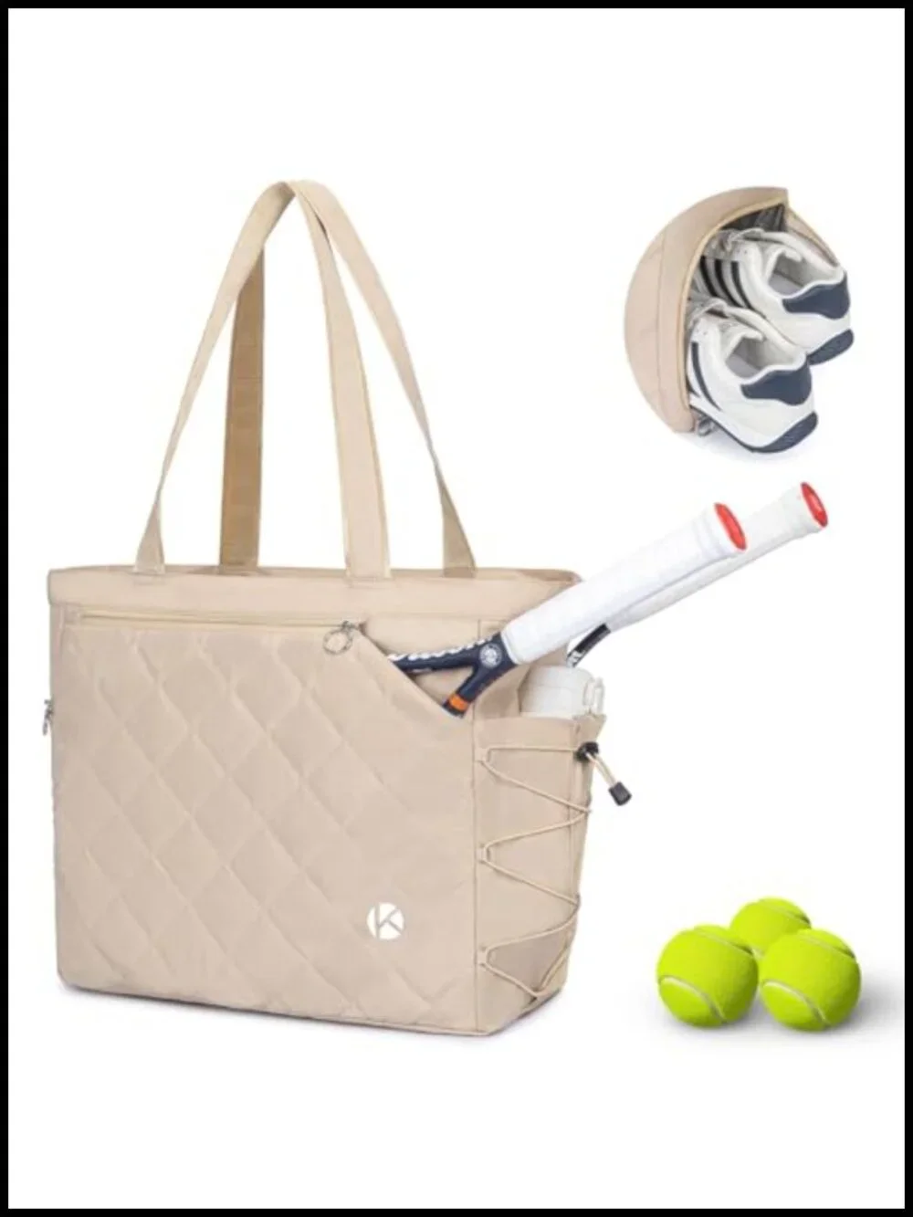 Extra-Large Quilted Tote Bag with Shoe Compartment - Water-Resistant Tennis &